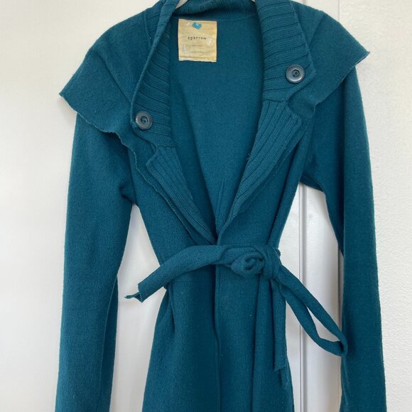 Anthropologie Sparrow Wrap Front Wool Cardigan Tie Belt, in Teal, Size Medium - Picture 1 of 7